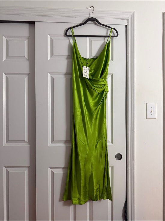 Zara Dresses & Skirts - Zara Lime Green Satin Asymmetrical Slip Dress